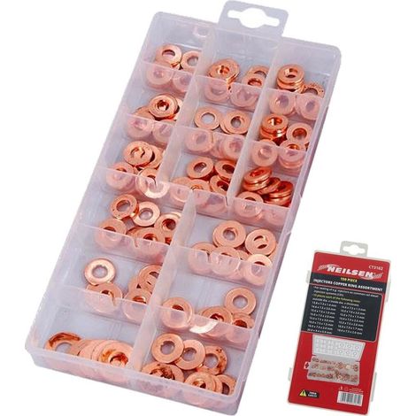 Neilsen 150pc Assorted DIY Workshop Hardware Injector Copper Sealing Ring Set (1/2)