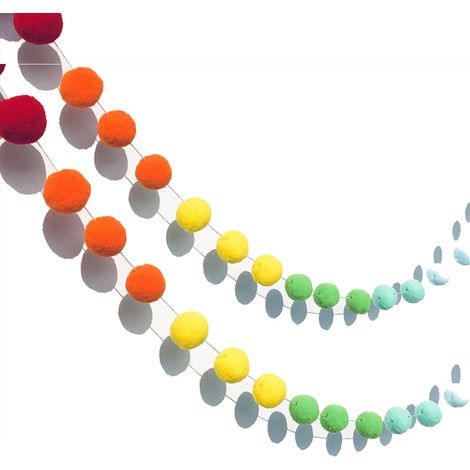Guirlande de 2 boules de feutre de laine colorées, faite main (60 boules), idéale pour décorer un mur, un sapin de Noël ou pour une fête de la fierté.