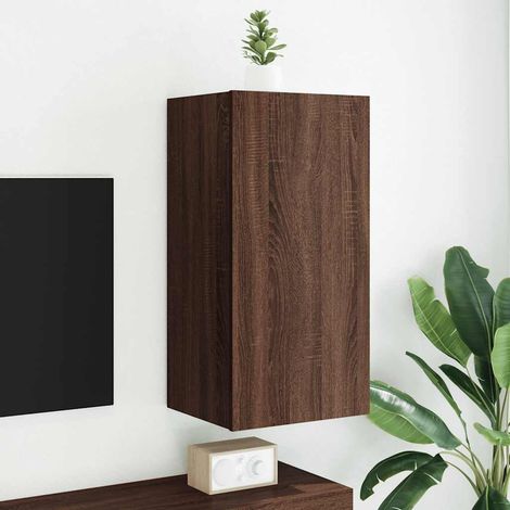 Mueble de TV de pared con luces LED marrón roble 40,5x35x80 cm