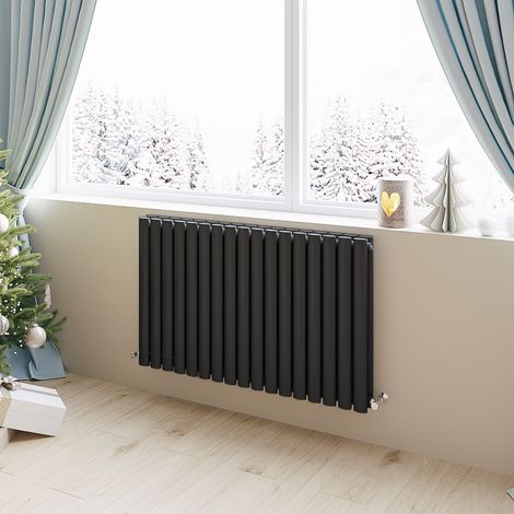 Acezanble Horizontal Oval Column Radiator Central Heating Rad 600x1003mm Double Black (1/5)