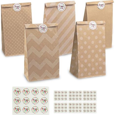50 Kraftpapiertüten mit 84 Aufklebern, Geschenktüten zum Verpacken von Desserts und Geschenken, perfekt für Kindergeburtstage, Hochzeiten, Weihnachtsfeiern und Halloween. (1/3)