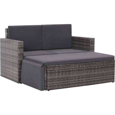 2-tlg. Garten-Lounge-Set mit Auflagen Poly Rattan Grau