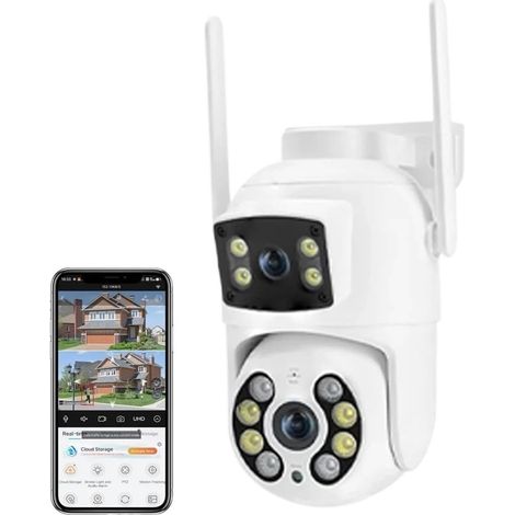 Caméra de sécurité IP sans Fil 4K à Double Objectif et Double écran PTZ extérieure 8 MP avec détection Humaine par IA et Wi-FI(NO Card) (1/5)