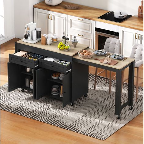 table repas cuisine mobile extensible 180 cm MDF noir OKMYHOME (1/5)
