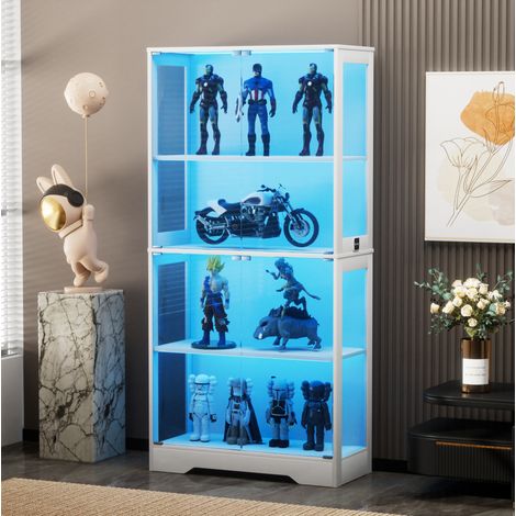 Vitrine en verre avec LED, portes en verre et capteur de mouvement, 80x35x165 cm, blanche (1/5)