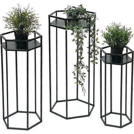DanDiBo Blumenhocker Metall Schwarz 6eck Blumenständer Beistelltisch 96453 3er Set Pflanzenständer Blumensäule Modern Pflanzenhocker (1/5)