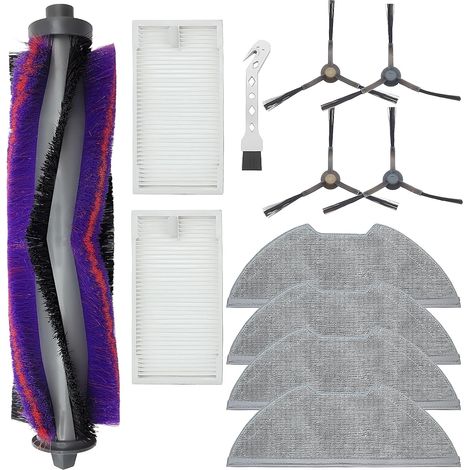 Kit d'accessoires pour Eureka NERE10s E10S, pour Obode A8 A8 Plus, pour Midea M9 aspirateur pièces de rechange, 1 brosse principale, 4 brosses latérales, 2 filtres Hepa, 4 chiffons (1/5)