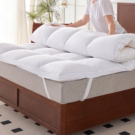 goose feather mattress cover 120 x 200 cm, height 7 cm with goose feathers, cover made of 100% cotton, waterproof to down (1/5)