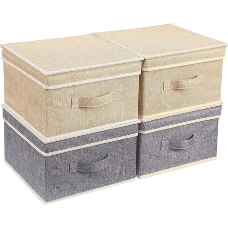 Aufbewahrungsboxen mit Deckel und Griff, faltbar, Beige+Grau, Set 4 Stück (1/5)