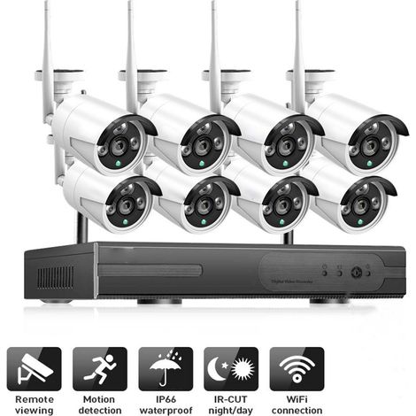 Kit Videosorveglianza Wi-Fi 8 Telecamere 1MP Esterno NVR Wireless HD App (1/5)