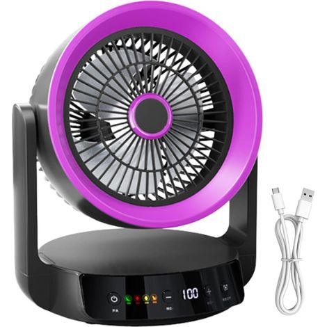 Ventilateur Rafraîchisseur d'Air Sans Fil Rechargeable USB 4 Vitesses Minuteur LED Silencieux Portable Bureau Chambre Violet (1/5)