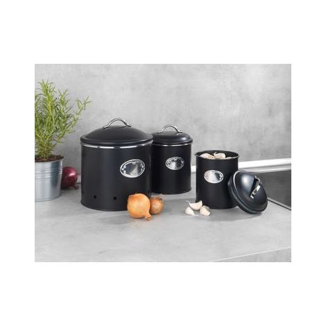 Lot de 3 boites de conservation hermétiques avec couvercles Nero WENKO, Métal vernis, 1L (3 x 18 cm), 1,6L (11,5 x 16,5 cm) et 4L (18,7 x 21 cm), Noir (1/5)