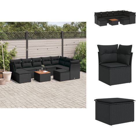 Salon de jardin 10 pcs avec coussins noir résine tressée - Salon De Jardin - Mobilier Extérieur - Set Salon De Jardin - Résine Tressée - Rotin Synthétique (1/5)