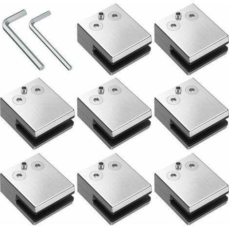 Pinces à Verre 8 PCS 8-10mm en Acier Inoxydable 304 Pinces à Verre Support en Verre Réglable à Dos Plat pour Balustrade d'Escalier, Main courante (1/5)