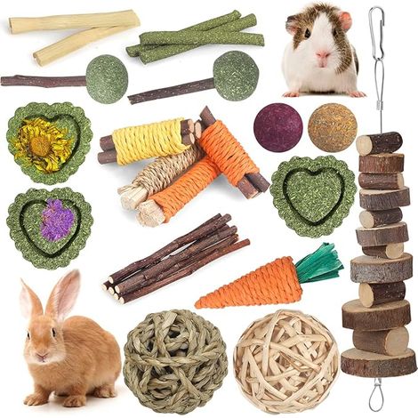 Rabbit Toys Guinea Pig Toys Hamster Toys Rabbit Toys Timothy Hay Sticks Natural Wood Sticks Toys (1/5)