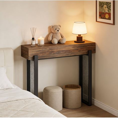 Console d'entrée industrielle avec rangement 105 x 30 x 80 cm, bois et métal OKMYHOME (1/5)