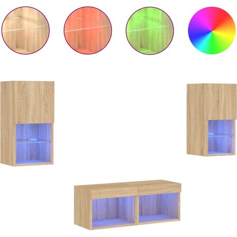 Maison Exclusive - 4-tlg. TV-Wohnwand mit LED-Leuchten Sonoma-Eic