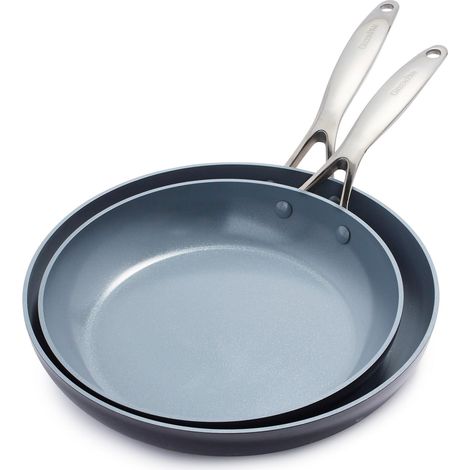 set de 2 poêles 26 et 30 cm en aluminium anodisé dur, revêtement antiadhésif céramique sans PFAS, induction, four et lave-vaisselle, gris (1/5)