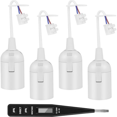 Lot de 4 Douille E27, Fil 12cm, Plastique PET, Laiton, 250V, Intérieur