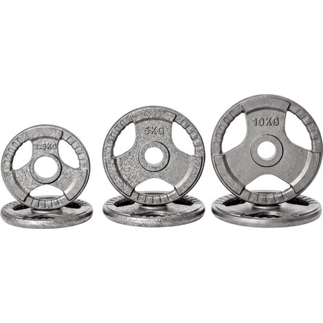 Ensemble de 6 disques de poids pour haltères et barres de musculation, 2,5-35 kg, en acier avec trou de 50 cm, idéal pour les barres olympiques, couleur argent. (1/5)