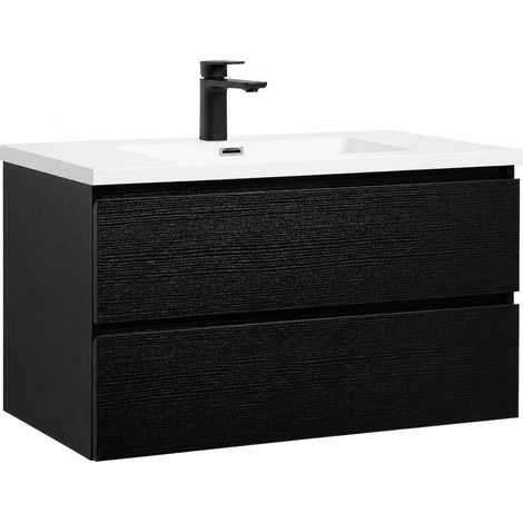 Badezimmer Badmöbel-Set Angela 90cm - Schwarz Holz - Unterschran
