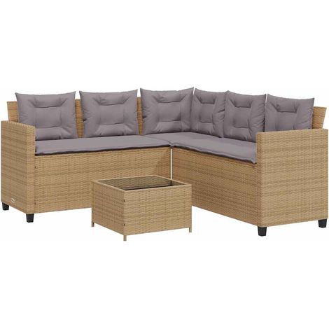 Maison Exclusive - Divano da Giardino con Tavolo e Cuscini a L Beige in Polyrattan (1/5)