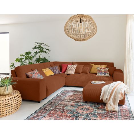 Garance - canapé modulable d'angle gauche - 5 places - en velours côtelé - terracotta (1/5)