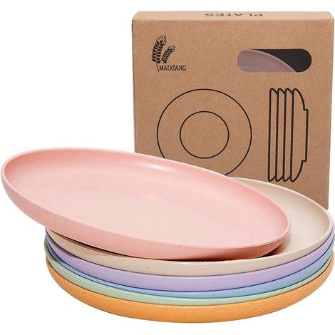 Lot de 12 assiettes en paille de blé 15 cm – Incassables et légères – Assortiment de 6 couleurs – Lavables au lave-vaisselle (1/5)