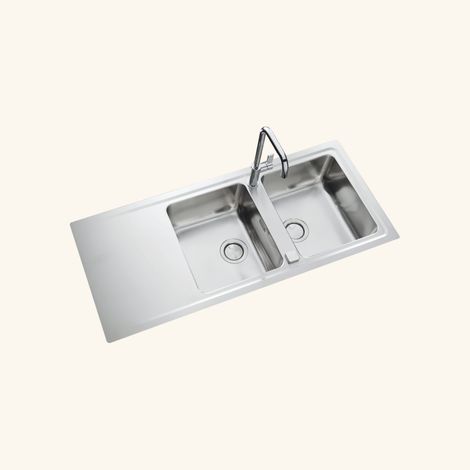 Évier inox lisse 117x51 cm – 2 bacs réversibles – Évier encastrable avec vidage automatique – Meuble sous évier 90 cm minimum – EWI (1/5)