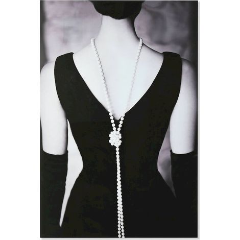 tableau décoratif verre trempé élégance perle et robe noire - noir perle et blanc élégant (1/3)
