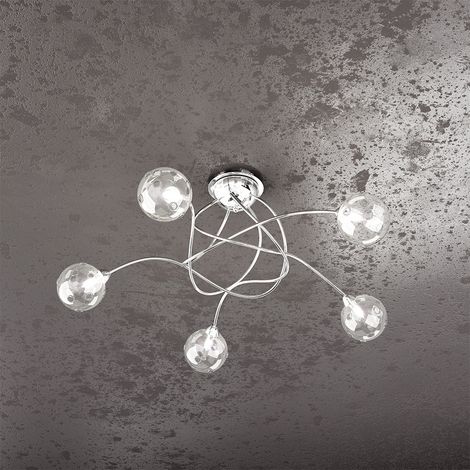 Plafoniera Contemporanea Super Ball Metallo Cromo Vetro Pirex 5 Luci G9 (1/2)