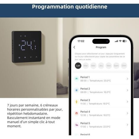 Thermostat WiFi pour Plancher Chauffant à Eau, programmable, contrôle à Distance Via Smart Life APP, Compatible avec Alexa, Google Home