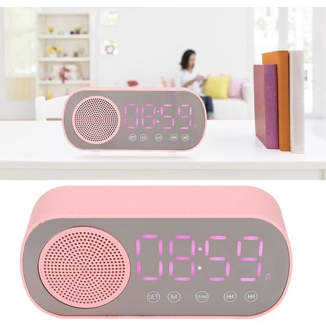 Sveglia per bambina, radiosveglia rosa, sveglia Bluetooth, altoparlanti Hi-Fi, schermo a specchio LED, ricarica micro USB, radio FM, orologio digitale per la lettura e il viaggio (1/4)