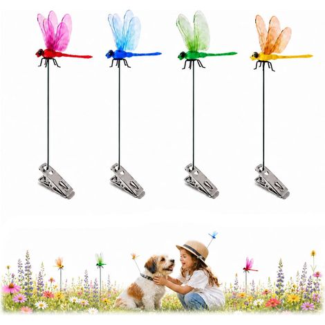 Piquets Libellules de Jardin – 4 Dragonflies 3D Colorées Rouge, Bleu, Jaune & Vert, Aspect Naturel pour Décoration de Plantes & Repousse Insectes (1/5)