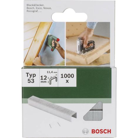 Bosch – Agrafe Type 53 11,4 x 0,74 x 14 mm 1000 pièces – SKU 2609255823 – Pour bois dur et teck – Vissage rapide en série