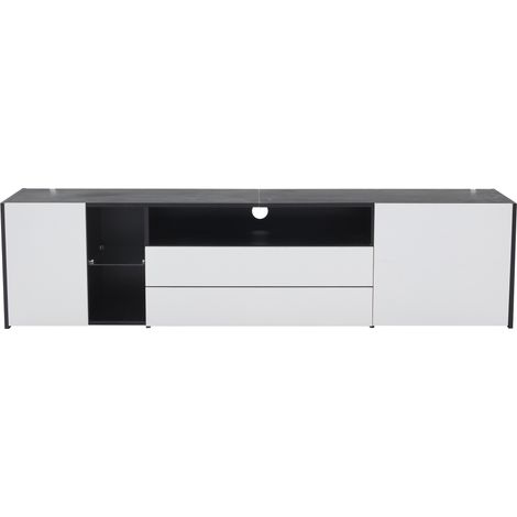 Mueble TV 180 x 40 x 45 cm blanco y negro con LED, 2 cajones y 2 compartimentos, hasta 75" (1/5)