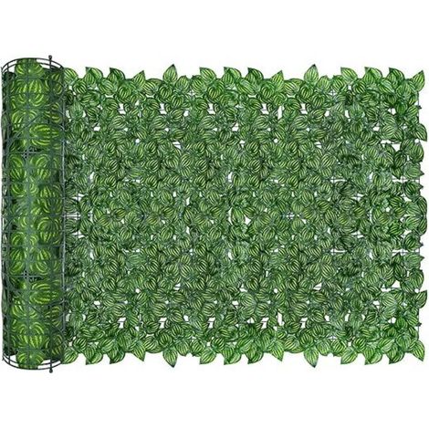 Clôture Artificielle de Feuilles de Lierre artificielles, Écran de clôture antivol de Jardin extérieu,Mur Vegetal clôtures décoratives Faux Fond d'écran d'herbe,300x50cm (Feuille de pastèque) (1/5)