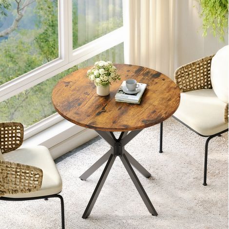 Mesa de comedor redonda 80x75 cm marrón y negro en hierro y tablero de partículas con patas en X (1/5)