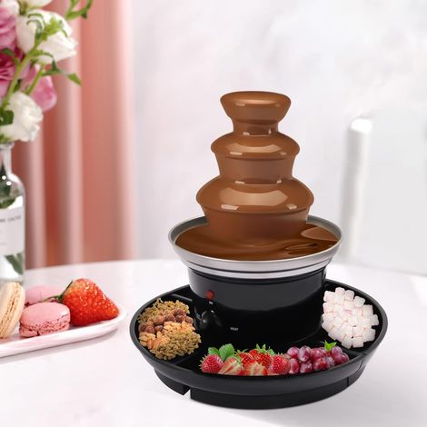 Fontaine à chocolat à 3 niveaux - Avec assiette à fruits - Pour fêtes, anniversaires, mariages, chocolats, fromages