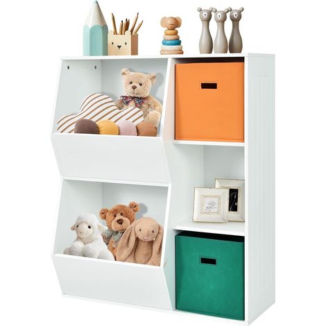 Goplus – Bibliothèque enfant avec 3 casiers et 2 bacs de rangement – Dispositif anti-basculement – MDF étanche – Dimensions 76x35,5x94 cm (blanc) (1/5)