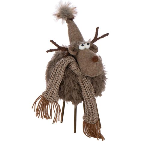 Statuette Renne Déco "Bonnet & Foulard" 36cm Marron (1/2)