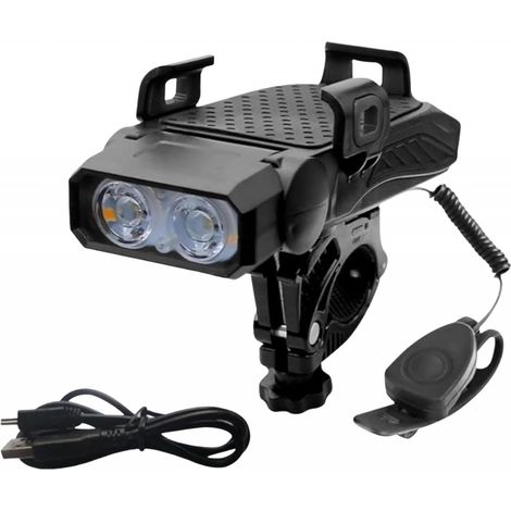 Éclairage vélo LED, 4000 mAh, avec klaxon et support pour téléphone portable, pour le cyclisme urbain, le cyclisme sur route et les déplacements nocturnes.-AquaForge (1/5)