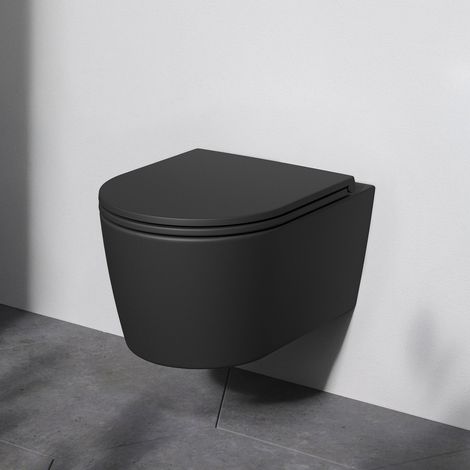 AM.PM Spülrandloses WC Toilette für Gäste-WC Hänge-WC FlashClean aus Keramik Wand-WC CFA1700MBSC Func Wand-WC Schwarz mit Softclosing-Sitzabdeckung (1/5)