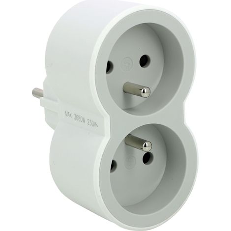 LEGRAND - Fiche biplite avec 2 prises frontales avec terre 16A 3680W - blanc et gris clair