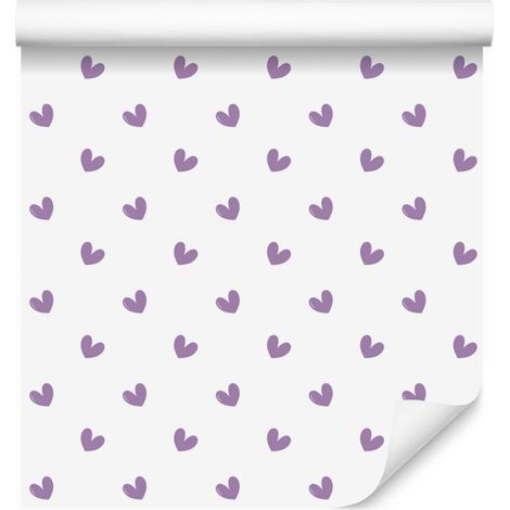 Papier peint à motifs de cœurs blancs, violets, gris clair et lavande 50x1000 cm (1/5)