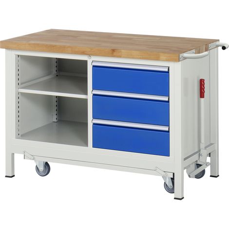 Rau Werkbank mit Fahrgestell 8462, B1250xT700xH880mm, 3x Schublade-TA (1/5)