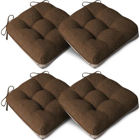Lot de 4 coussins antidérapants pour chaise de salle à manger avec sangle 40 x 40 x 10 cm Café (1/5)
