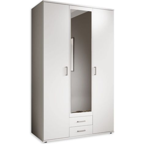 Stella Trading KARL, Elegante armadio a 3 ante molto capiente, versatile con ante a battente, bianco con anta a Specchio, 120 x 195 x 55 cm, L x A x P (1/4)