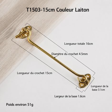 Crochet d’arrêt coupe-vent en laiton finition laiton 15 cm pour porte ou fenêtre 15cm 16 × 3,1 × 1 cm 51 g – Livraison gratuite