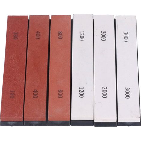Kit d'affûtage à angle fixe six pièces avec pierres à aiguiser de grains 180/400/800/1200/2000/3000. Jeu de pierres à aiguiser professionnelles 150 x 23 x 7 mm. (1/5)